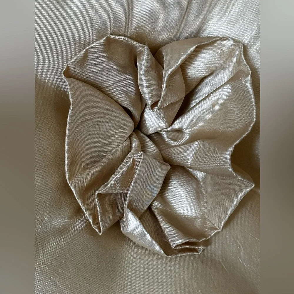 Vintage Round Ruffled Decorative Pillow in Champagne satin 21” across pretty